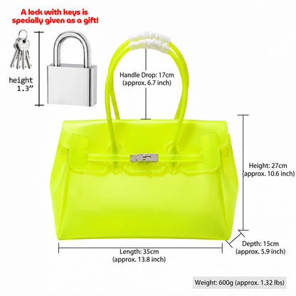Jelly Tote Bag, Large Capacity TPU, Clear Bag for concert, Commuting, Beach-Neon Yellow