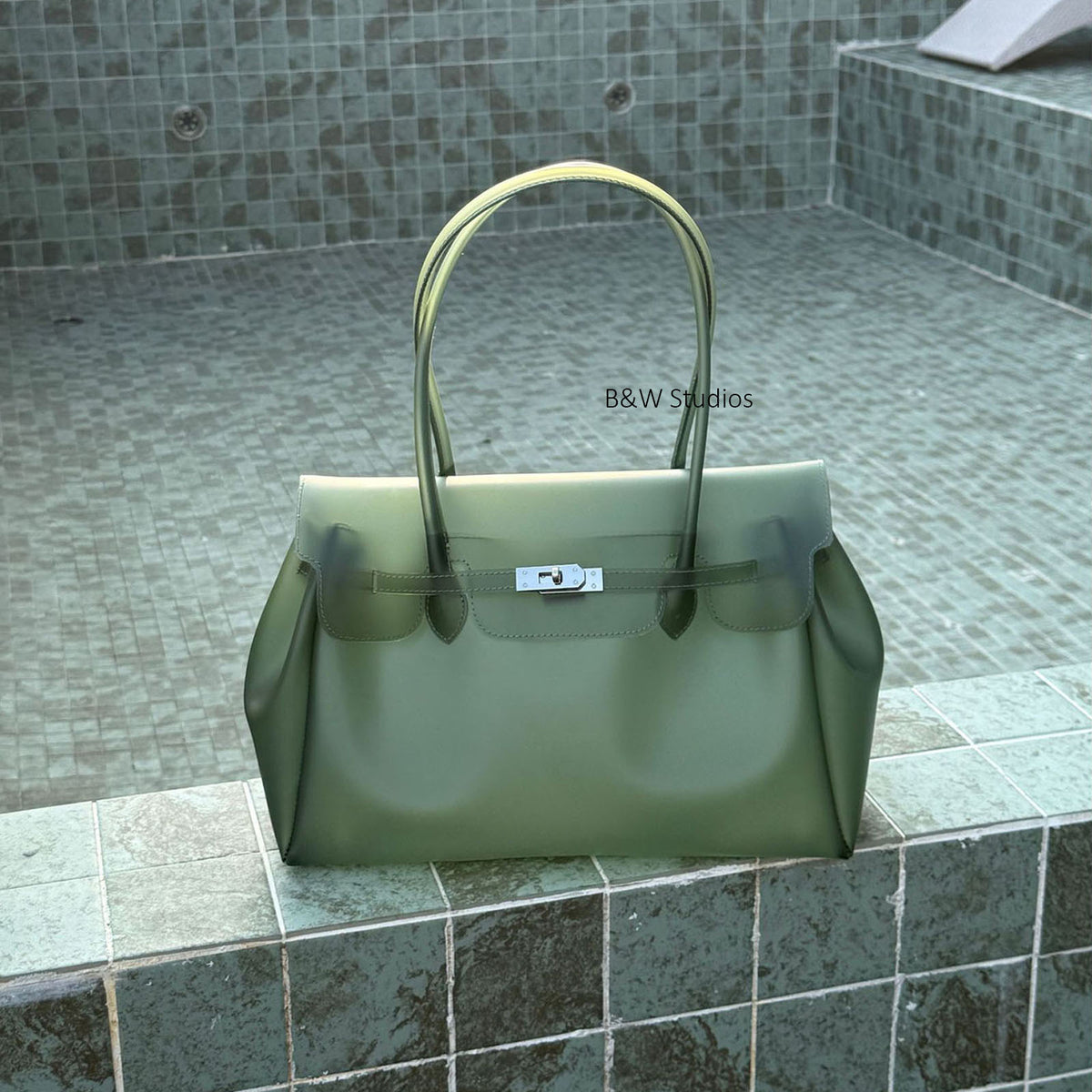 Jelly Tote Bag, Large Capacity TPU, Clear Bag for concert, Commuting, Beach-Dark Green