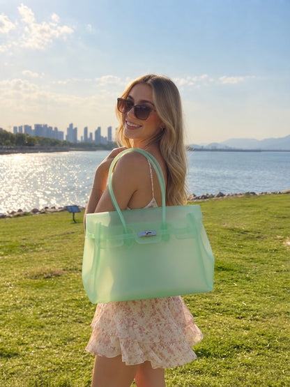 Jelly Tote Bag, Large Capacity TPU, Clear Bag for concert, Commuting, Beach-Mint Green