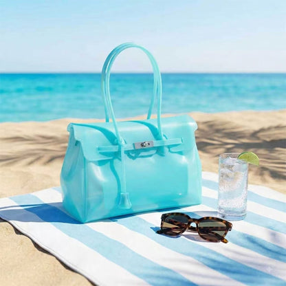 Jelly Tote Bag, Large Capacity TPU, Clear Bag for concert, Commuting, Beach-Turquoise