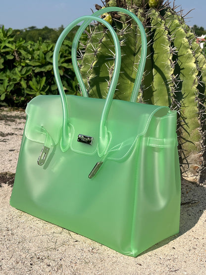 Jelly Tote Bag, Large Capacity TPU, Clear Bag for concert, Commuting, Beach-Mint Green
