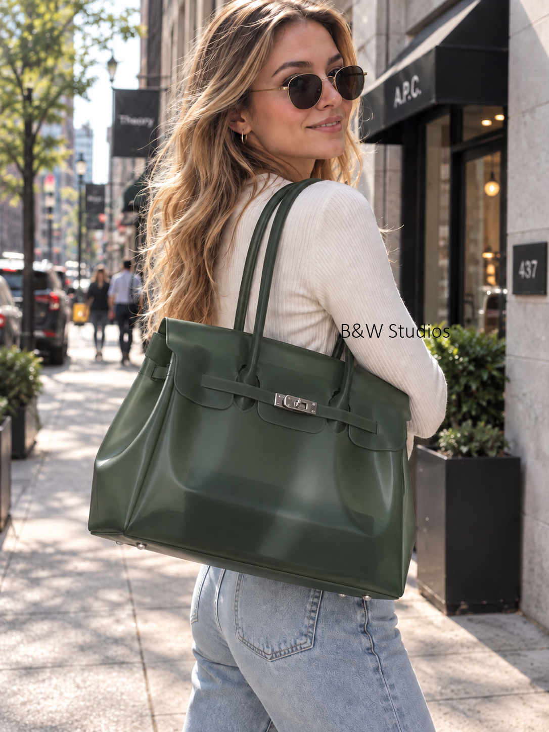 Jelly Tote Bag, Large Capacity TPU, Clear Bag for concert, Commuting, Beach-Dark Green