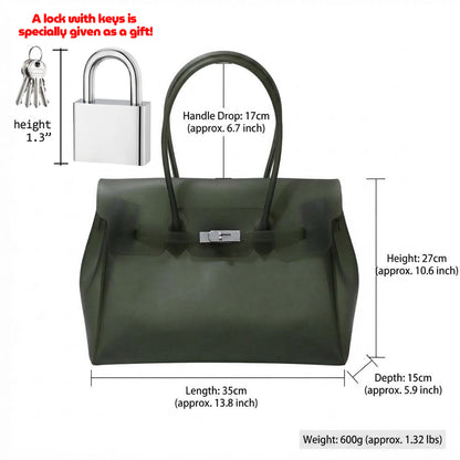 Jelly Tote Bag, Large Capacity TPU, Clear Bag for concert, Commuting, Beach-Dark Green