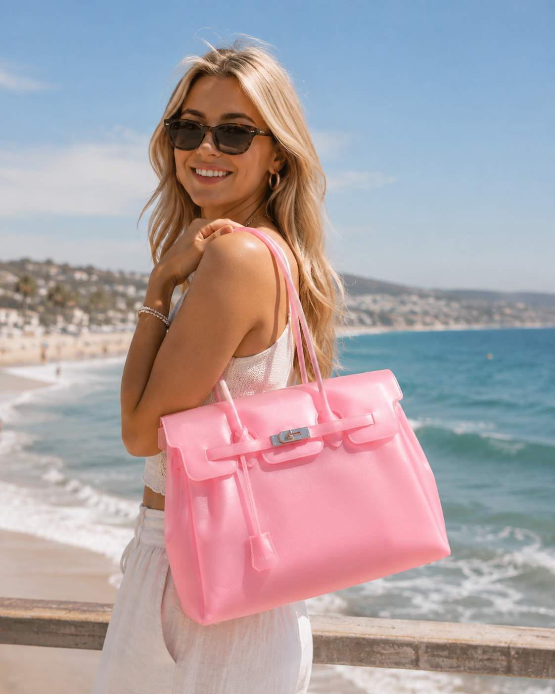 Jelly Tote Bag, Large Capacity TPU, Clear Bag for concert, Commuting, Beach-Pink