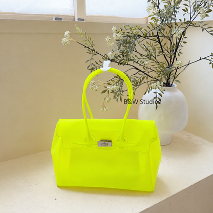 Jelly Tote Bag, Large Capacity TPU, Clear Bag for concert, Commuting, Beach-Neon Yellow