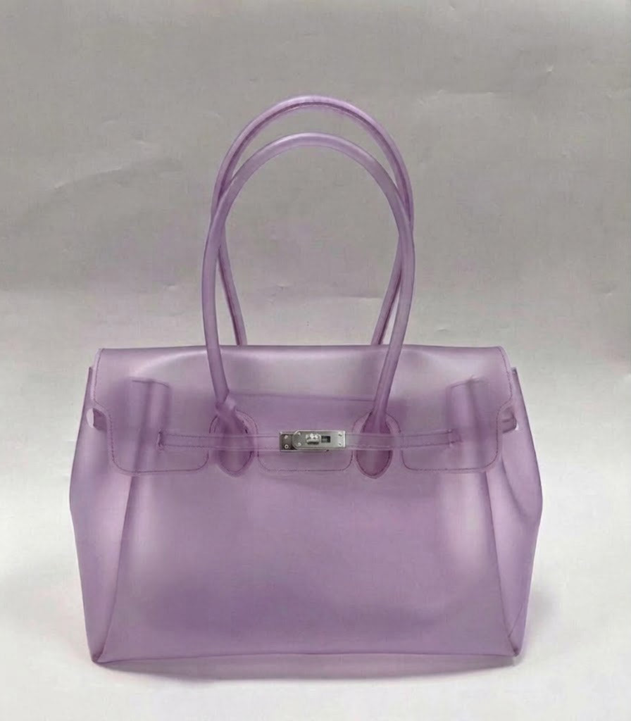 Jelly Tote Bag, Large Capacity TPU, Clear Bag for concert, Commuting, Beach-Night Purple