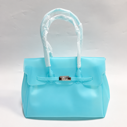Jelly Tote Bag, Large Capacity TPU, Clear Bag for concert, Commuting, Beach-Turquoise
