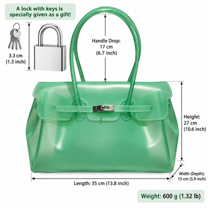 Jelly Tote Bag, Large Capacity TPU, Clear Bag for concert, Commuting, Beach-Mint Green