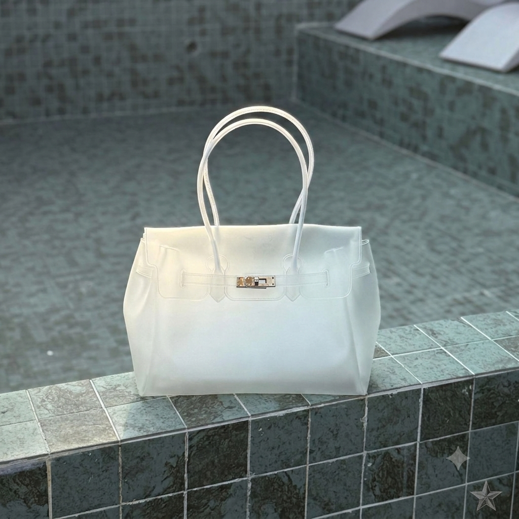 Jelly Tote Bag, Large Capacity TPU, Clear Bag for concert, Commuting, Beach-White