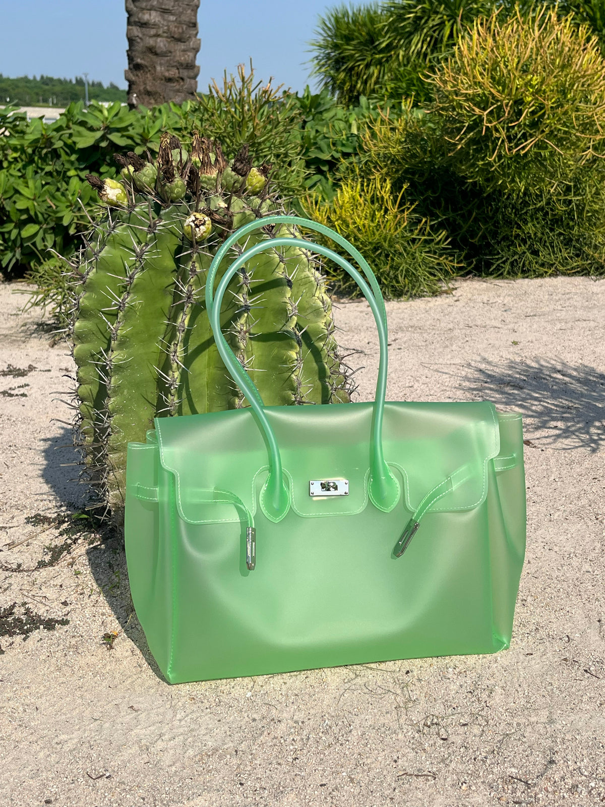 Jelly Tote Bag, Large Capacity TPU, Clear Bag for concert, Commuting, Beach-Mint Green