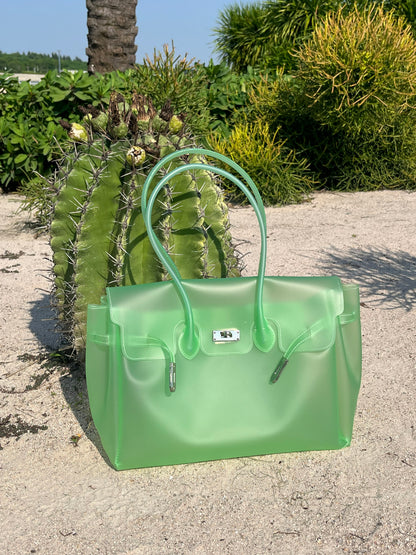 Jelly Tote Bag, Large Capacity TPU, Clear Bag for concert, Commuting, Beach-Mint Green