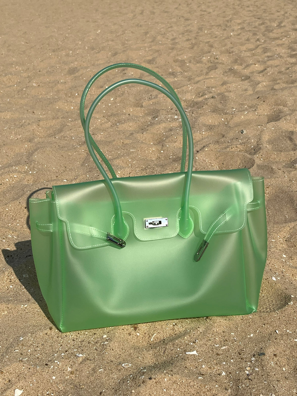 Jelly Tote Bag, Large Capacity TPU, Clear Bag for concert, Commuting, Beach-Mint Green