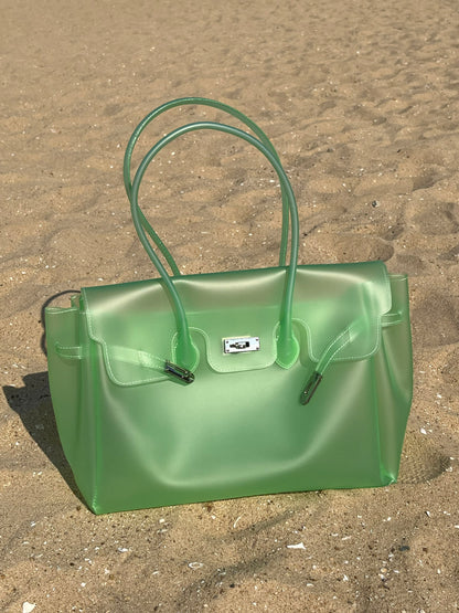 Jelly Tote Bag, Large Capacity TPU, Clear Bag for concert, Commuting, Beach-Mint Green
