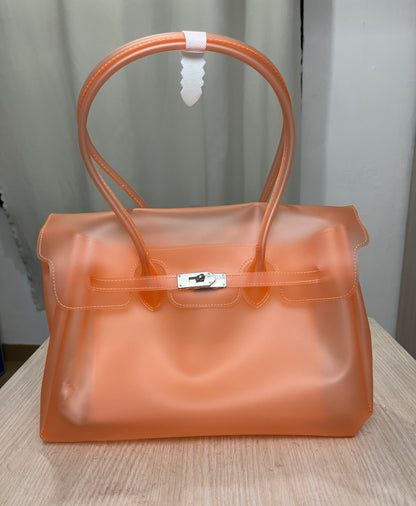 Jelly Tote Bag, Large Capacity TPU, Clear Bag for concert, Commuting, Beach-Orange