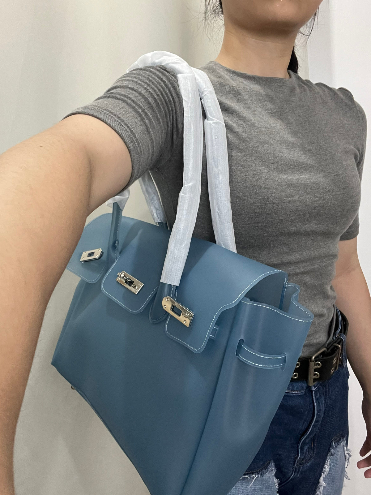 Jelly Tote Bag, Large Capacity TPU, Clear Bag for concert, Commuting, Beach-Haze Blue