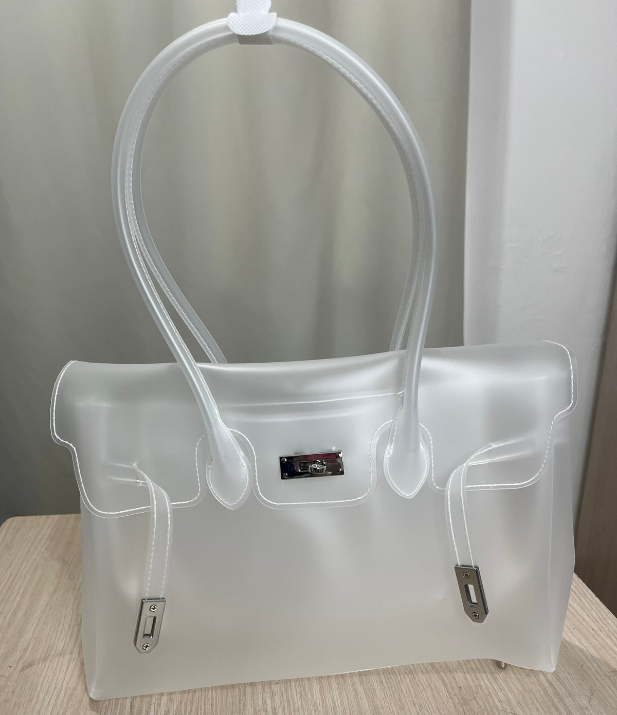 Jelly Tote Bag, Large Capacity TPU, Clear Bag for concert, Commuting, Beach-White
