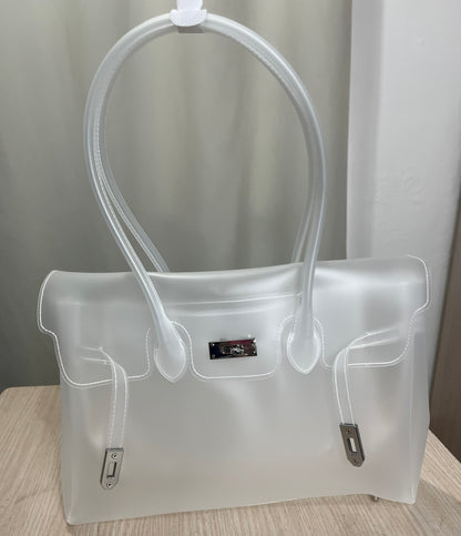 Jelly Tote Bag, Large Capacity TPU, Clear Bag for concert, Commuting, Beach-White