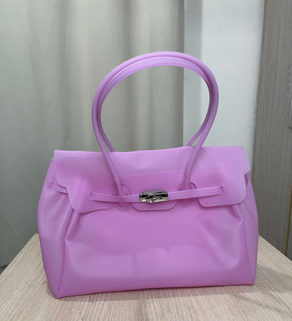 Jelly Tote Bag, Large Capacity TPU, Clear Bag for concert, Commuting, Beach-Pink Purple