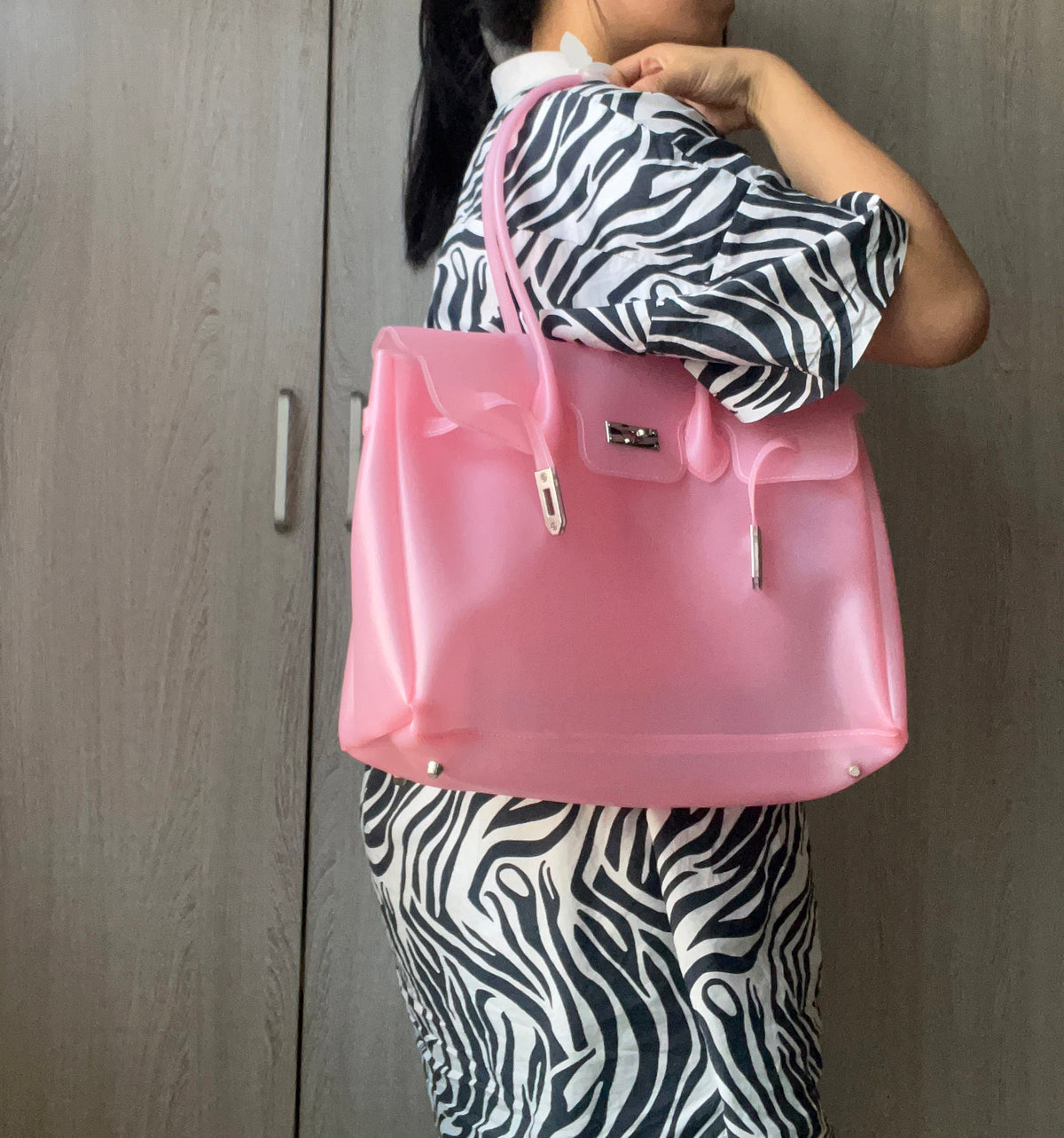 Jelly Tote Bag, Large Capacity TPU, Clear Bag for concert, Commuting, Beach-Pink