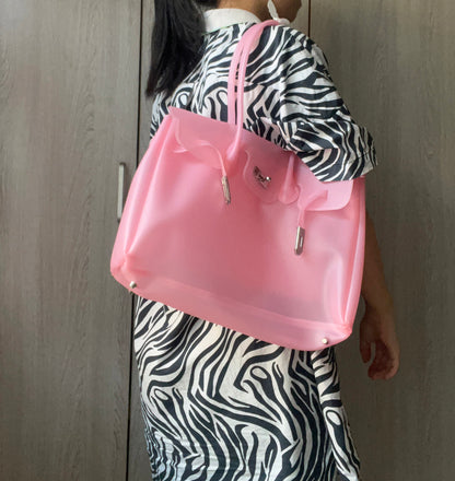 Jelly Tote Bag, Large Capacity TPU, Clear Bag for concert, Commuting, Beach-Pink