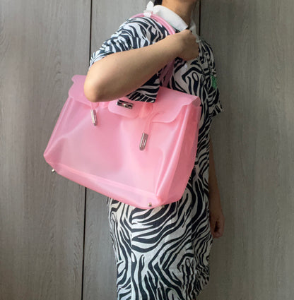 Jelly Tote Bag, Large Capacity TPU, Clear Bag for concert, Commuting, Beach-Pink