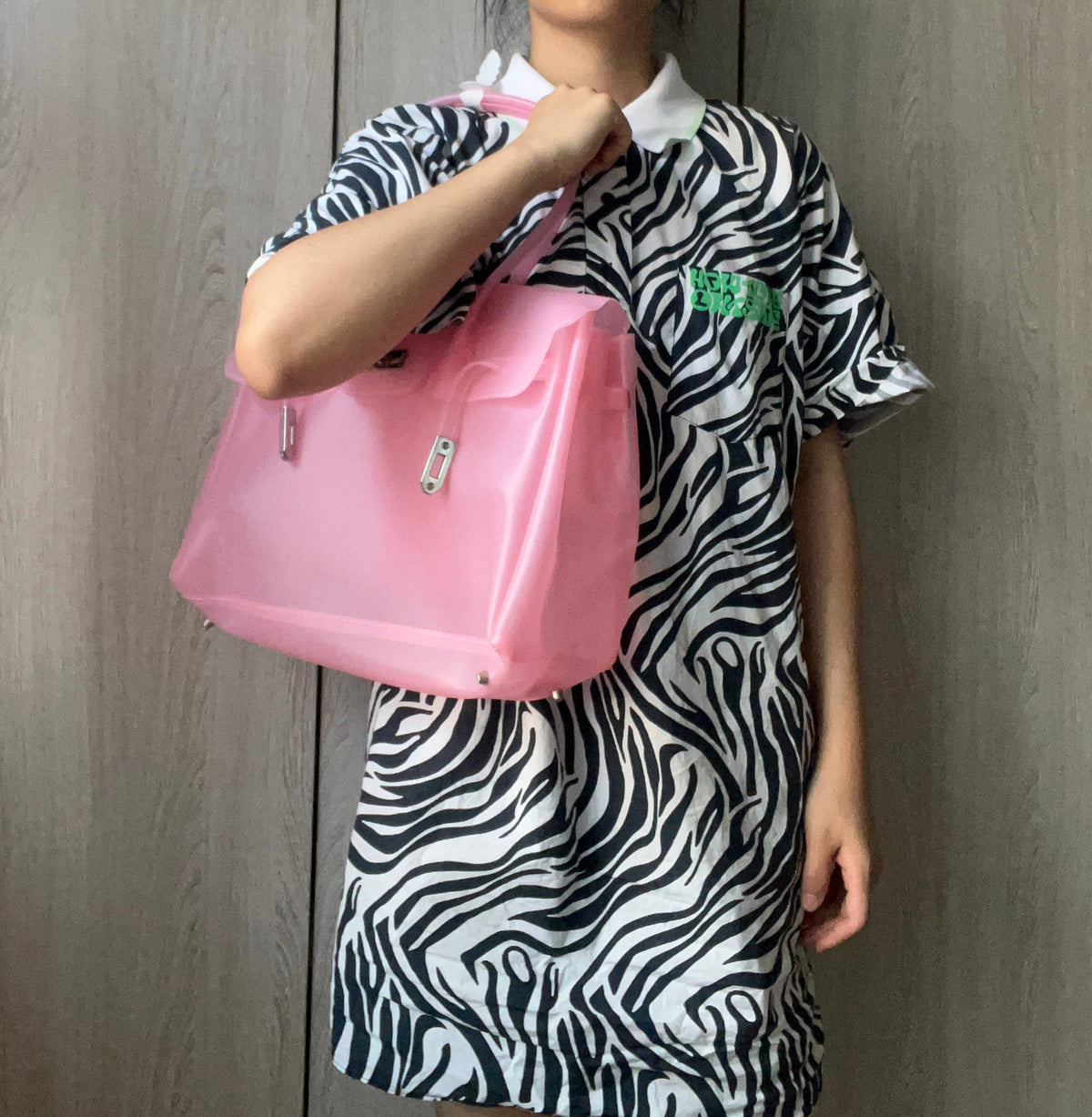 Jelly Tote Bag, Large Capacity TPU, Clear Bag for concert, Commuting, Beach-Pink