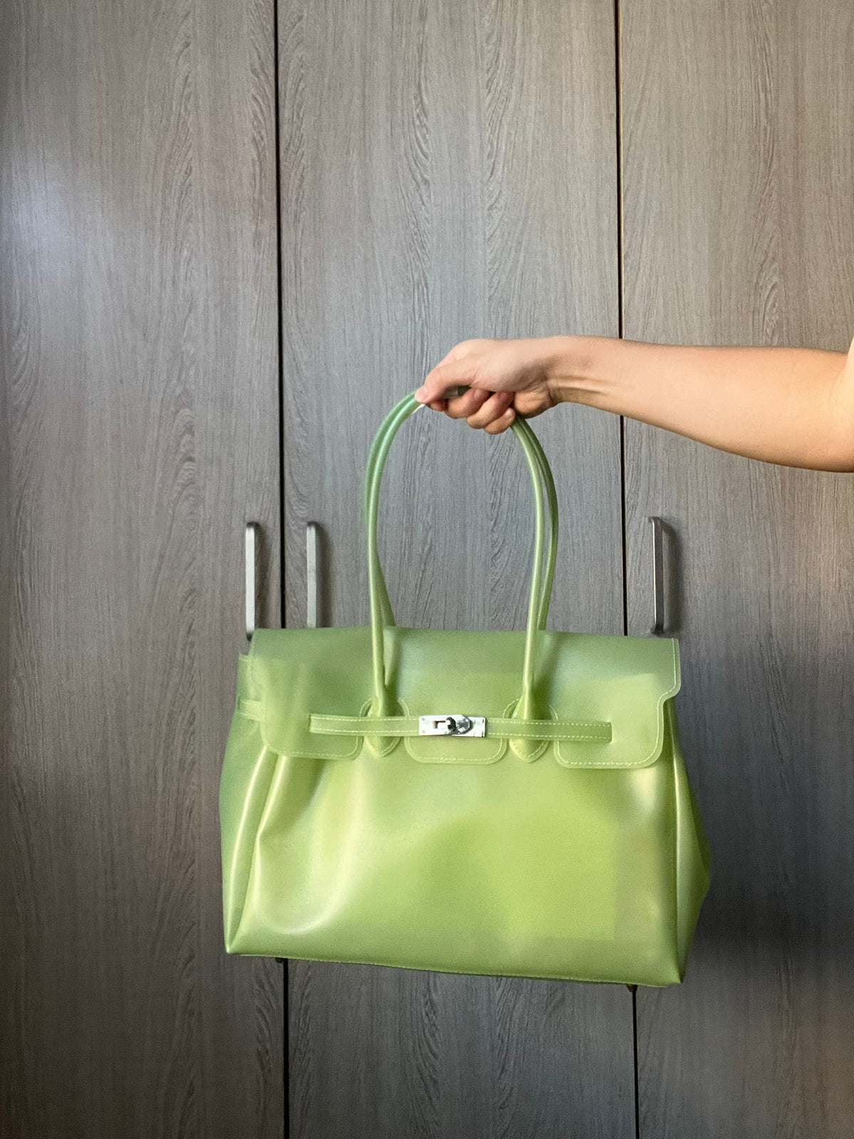 Jelly Tote Bag, Large Capacity TPU, Clear Bag for concert, Commuting, Beach-Lime Green