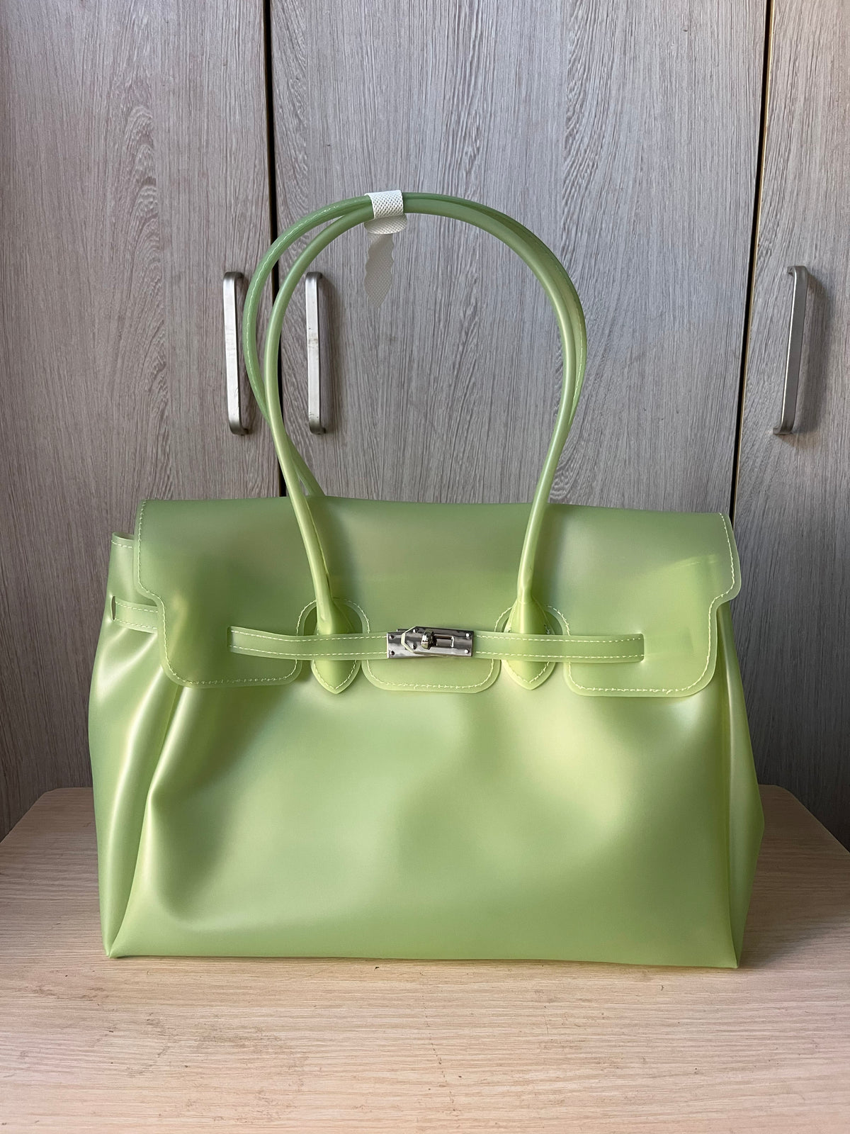 Jelly Tote Bag, Large Capacity TPU, Clear Bag for concert, Commuting, Beach-Lime Green