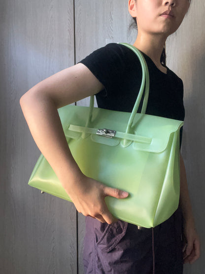 Jelly Tote Bag, Large Capacity TPU, Clear Bag for concert, Commuting, Beach-Lime Green