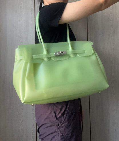 Jelly Tote Bag, Large Capacity TPU, Clear Bag for concert, Commuting, Beach-Lime Green