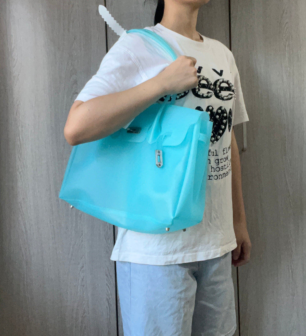 Jelly Tote Bag, Large Capacity TPU, Clear Bag for concert, Commuting, Beach-Turquoise