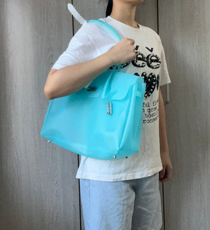 Jelly Tote Bag, Large Capacity TPU, Clear Bag for concert, Commuting, Beach-Turquoise