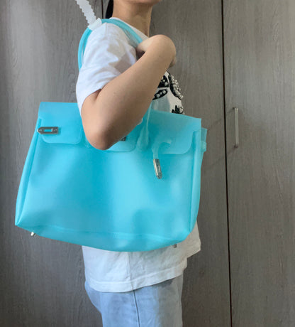 Jelly Tote Bag, Large Capacity TPU, Clear Bag for concert, Commuting, Beach-Turquoise