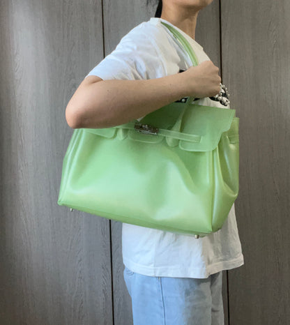 Jelly Tote Bag, Large Capacity TPU, Clear Bag for concert, Commuting, Beach-Lime Green