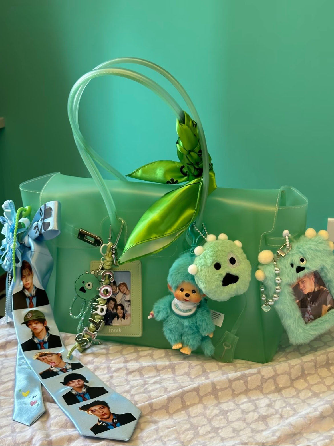 Jelly Tote Bag, Large Capacity TPU, Clear Bag for concert, Commuting, Beach-Mint Green
