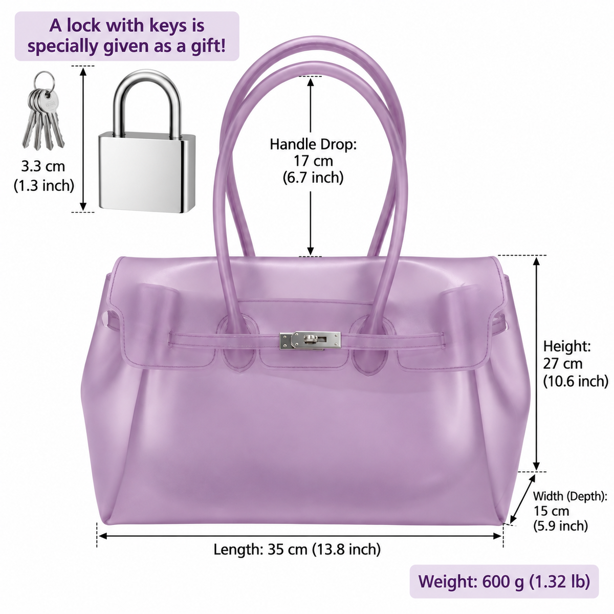 Jelly Tote Bag, Large Capacity TPU, Clear Bag for concert, Commuting, Beach-Night Purple