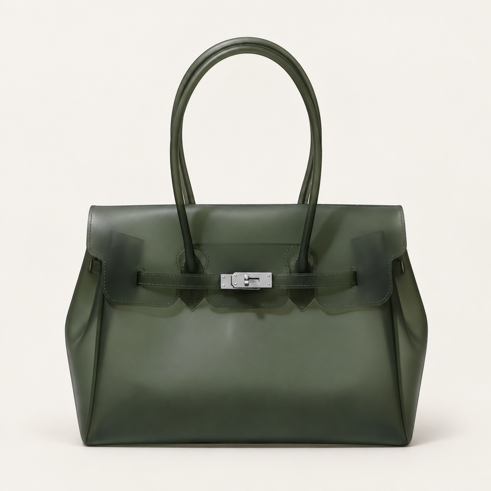 Jelly Tote Bag, Large Capacity TPU, Clear Bag for concert, Commuting, Beach-Dark Green