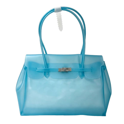 Jelly Tote Bag, Large Capacity TPU, Clear Bag for concert, Commuting, Beach-Sky Blue