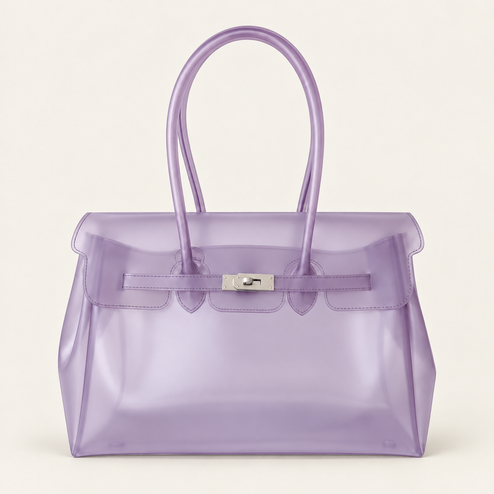 Jelly Tote Bag, Large Capacity TPU, Clear Bag for concert, Commuting, Beach-Light Purple