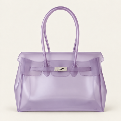 Jelly Tote Bag, Large Capacity TPU, Clear Bag for concert, Commuting, Beach-Light Purple