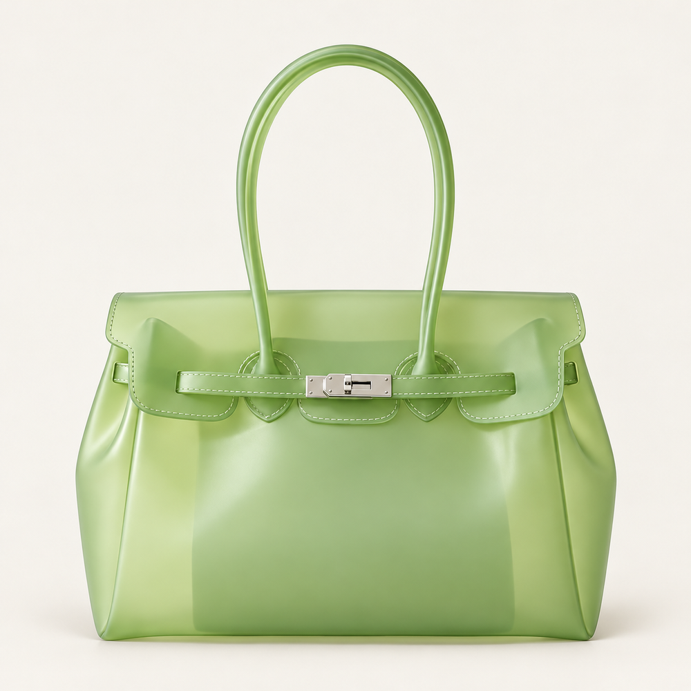 Jelly Tote Bag, Large Capacity TPU, Clear Bag for concert, Commuting, Beach-Lime Green