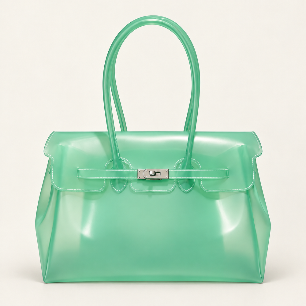 Jelly Tote Bag, Large Capacity TPU, Clear Bag for concert, Commuting, Beach-Mint Green