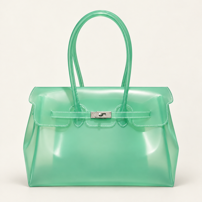 Jelly Tote Bag, Large Capacity TPU, Clear Bag for concert, Commuting, Beach-Mint Green