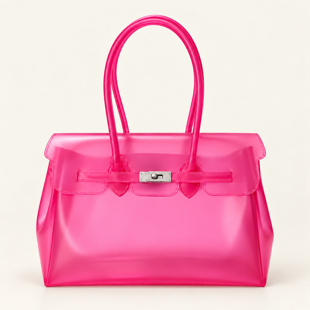 Jelly Tote Bag, Large Capacity TPU, Clear Bag for concert, Commuting, Beach-Neon Pink
