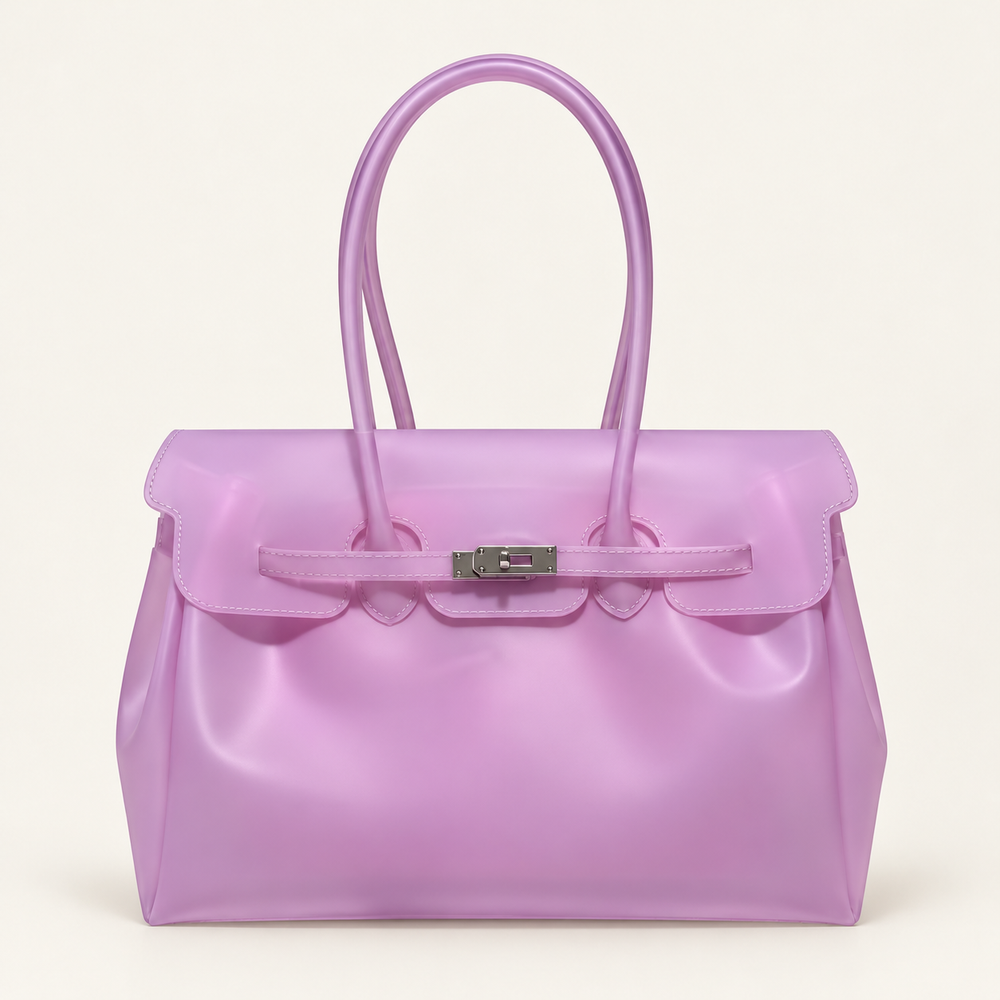 Jelly Tote Bag, Large Capacity TPU, Clear Bag for concert, Commuting, Beach-Pink Purple