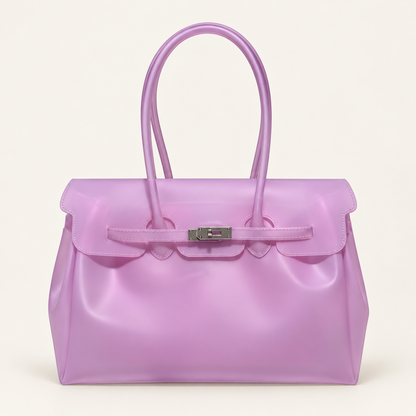 Jelly Tote Bag, Large Capacity TPU, Clear Bag for concert, Commuting, Beach-Pink Purple