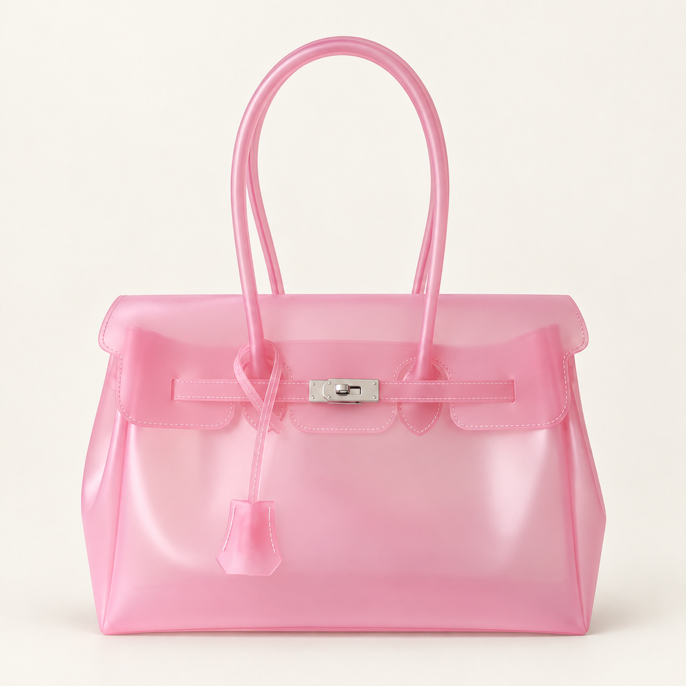 Jelly Tote Bag, Large Capacity TPU, Clear Bag for concert, Commuting, Beach-Pink