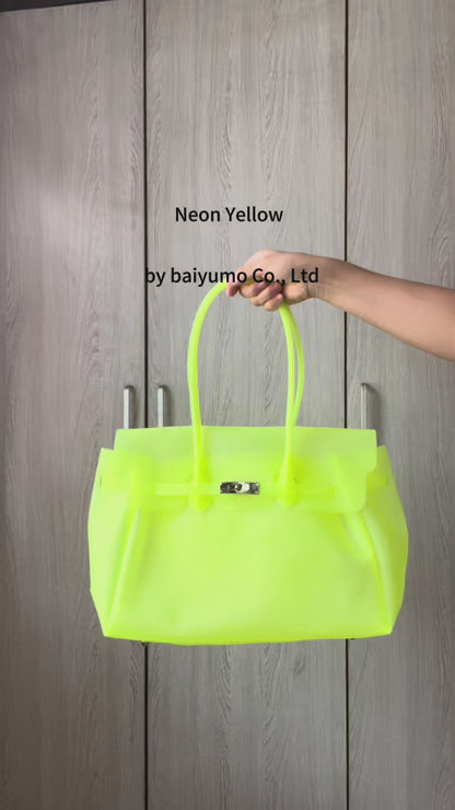 Jelly Tote Bag, Large Capacity TPU, Clear Bag for concert, Commuting, Beach-Neon Yellow