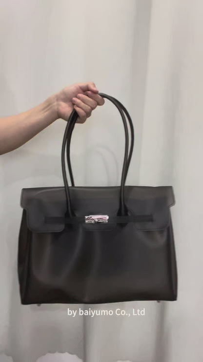 Jelly Tote Bag, Large Capacity TPU, Clear Bag for concert, Commuting, Beach-Black