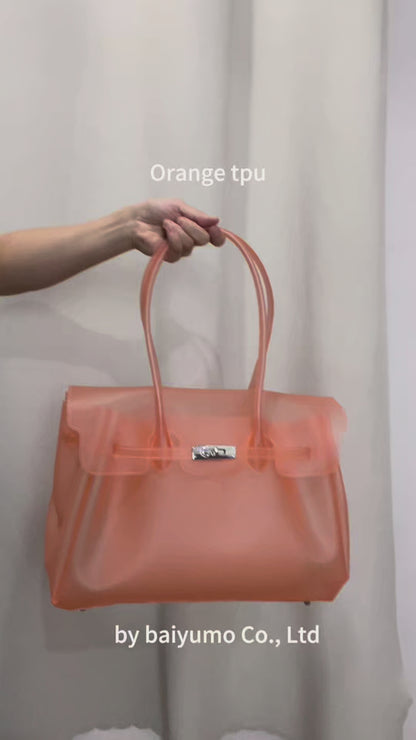 Jelly Tote Bag, Large Capacity TPU, Clear Bag for concert, Commuting, Beach-Orange